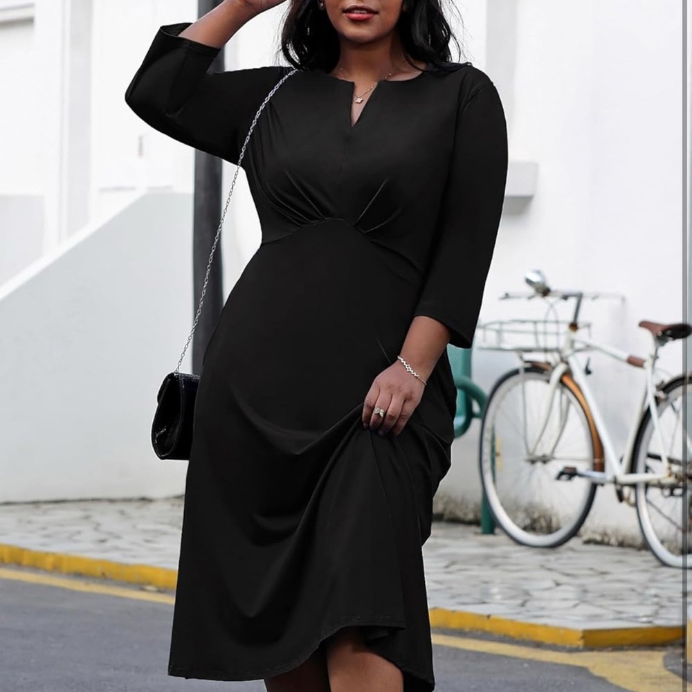 Nmoder Women's Plus Size Stretchy Flared Wrap Dress